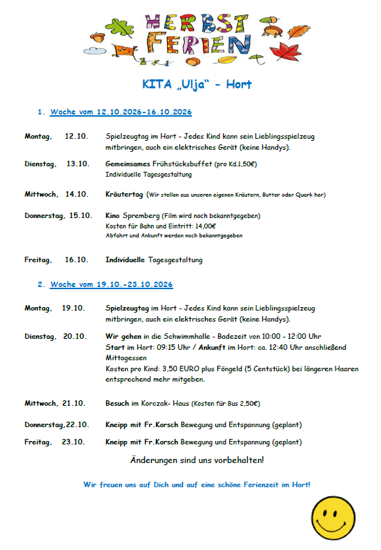 Ferienprogramm Herbstferien 2026