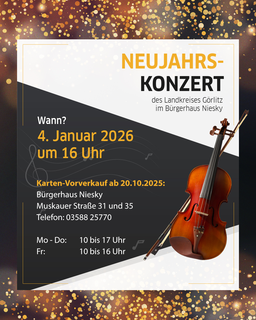 Plakat Neujahrskonzert vom Landkreis G&ouml;rlitz im B&uuml;rgerhaus Niesky